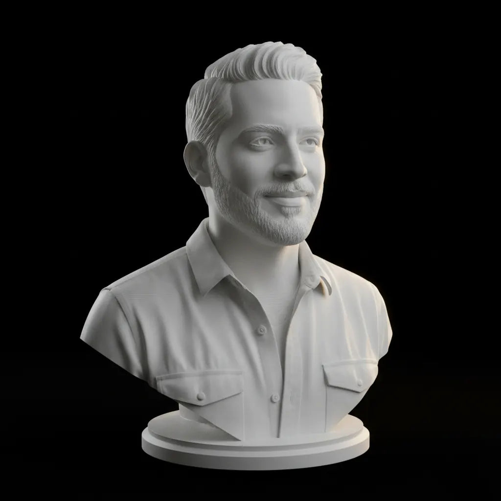 Busto de colección terminado, impreso en 3D en PLA blanco mate