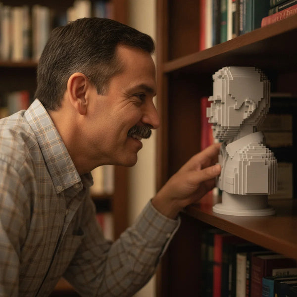 Foto de una persona con su figura 3D personalizada estilo Cúbico — tresde