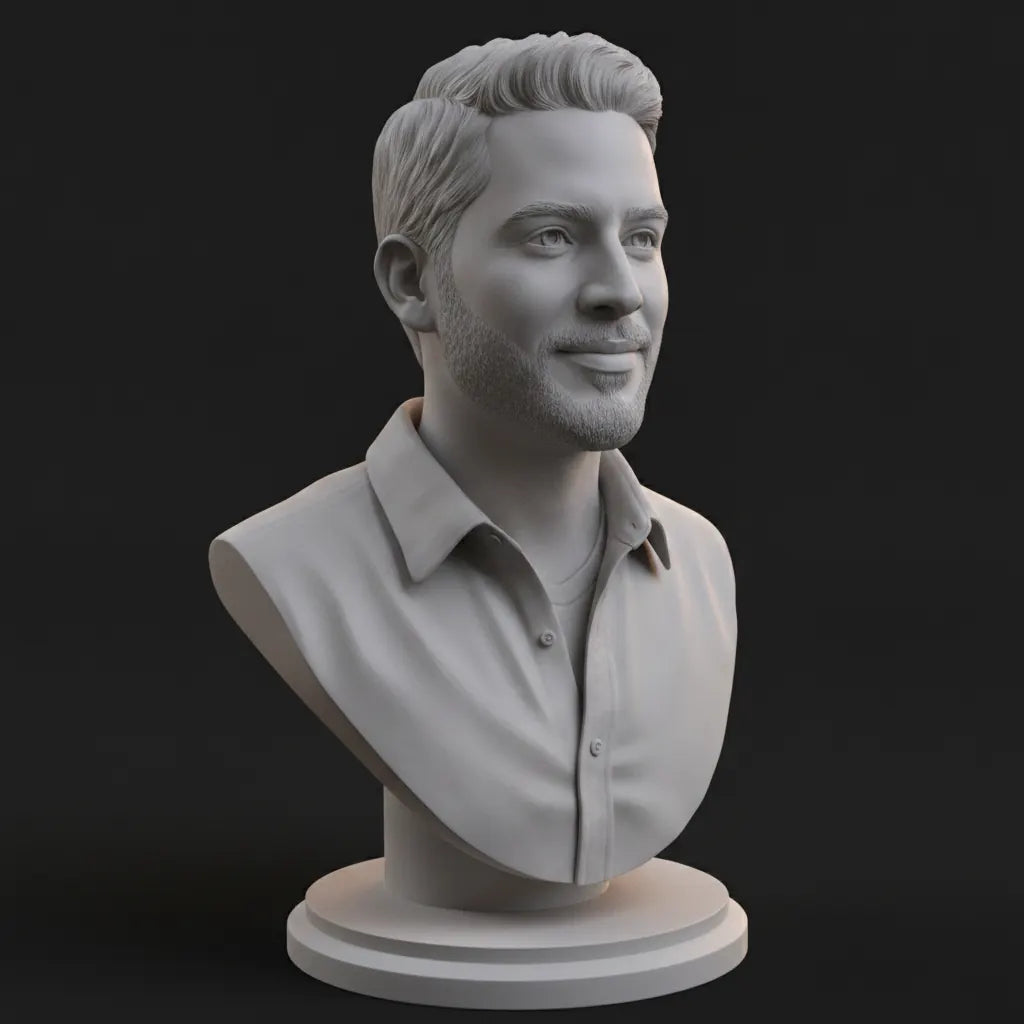 Escultura digital del cliente en arcilla gris, propuesta de busto personalizado